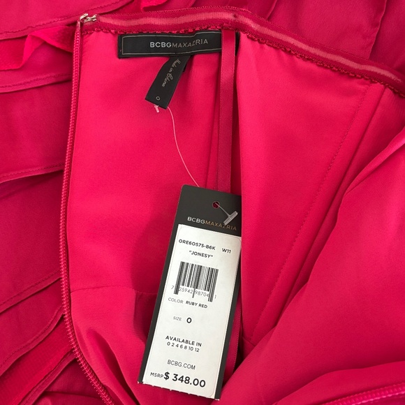 BCBGMaxAzria "Jonesy" One-shoulder Ruffled Mini Dress - Ruby Red Size 0 - Picture 15 of 17